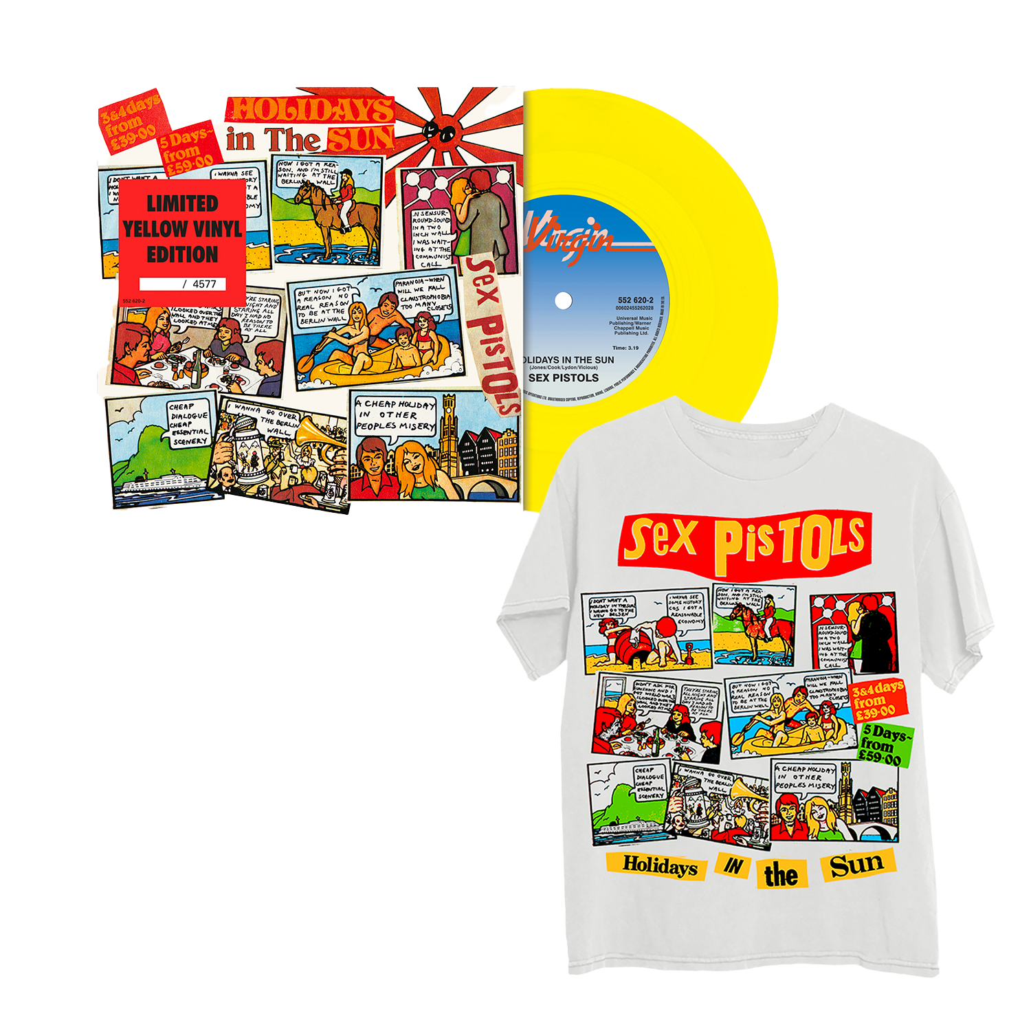 Holiday In The Sun: Exclusive Yellow 7" Vinyl + Holidays in the Sun White T-Shirt