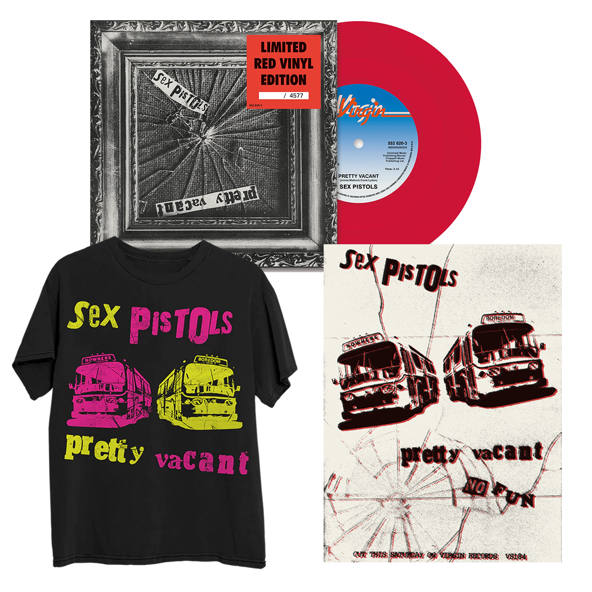 Pretty Vacant: Red Vinyl 7" Single + Pretty Vacant Don’t Care T-Shirt + Pretty Vacant Poster