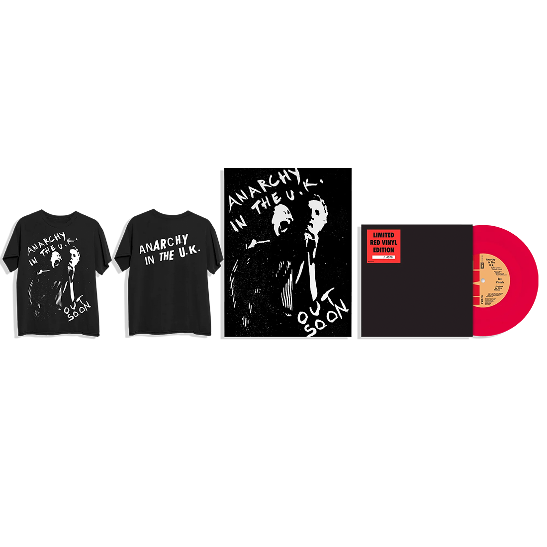 Anarchy in The UK: Exclusive Red Vinyl 7" + Anarchy in the UK Out Soon Black T-Shirt  + Anarchy in the UK Out Soon Poster