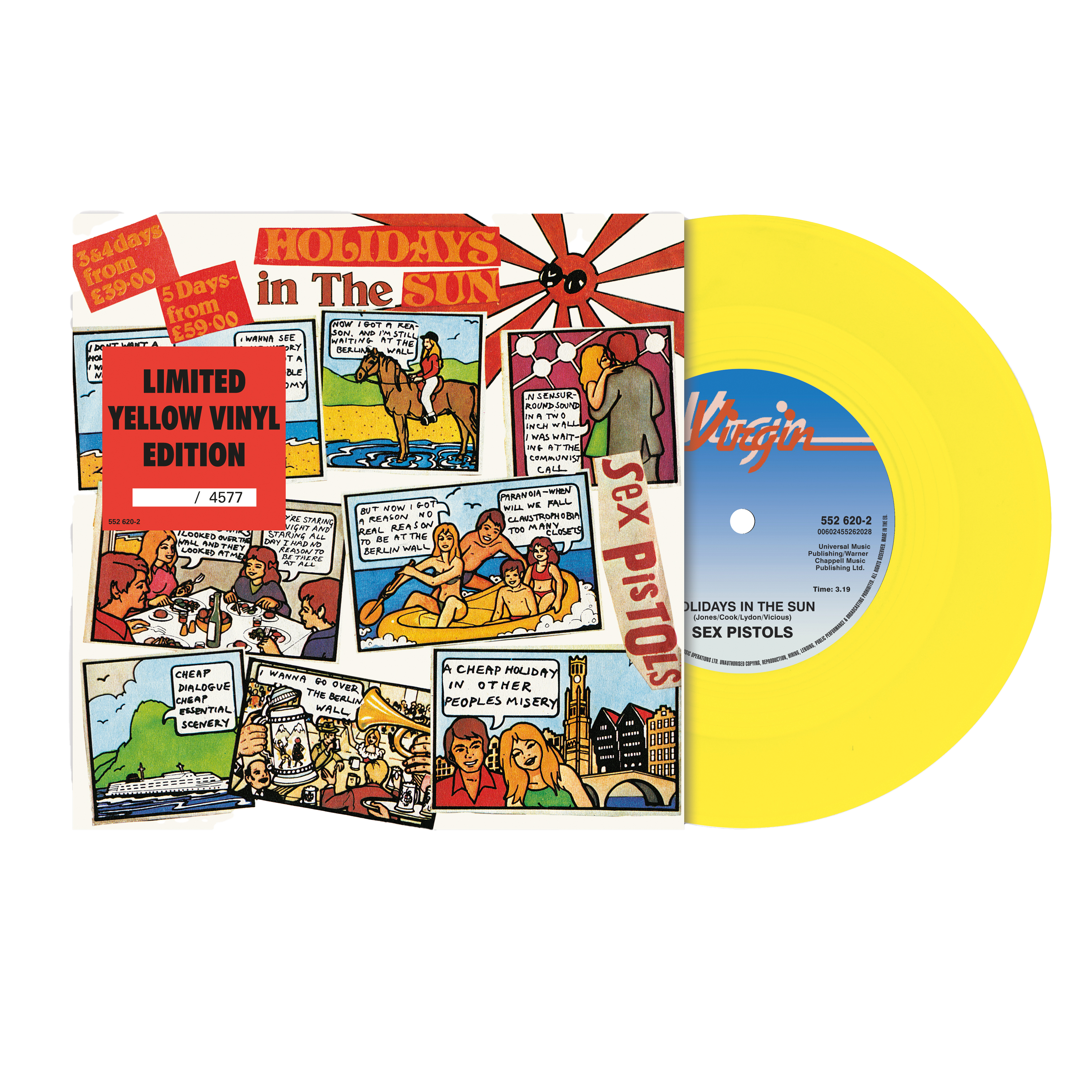 Holiday In The Sun: Exclusive Yellow 7" Vinyl + Holidays in the Sun  Poster + Holidays in the Sun White T-Shirt